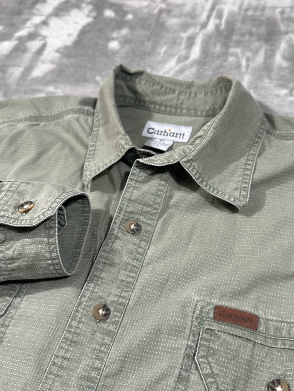 Carhartt Men's Size XL Tall - Long Sleeve Ripstop Button Down Shirt Green